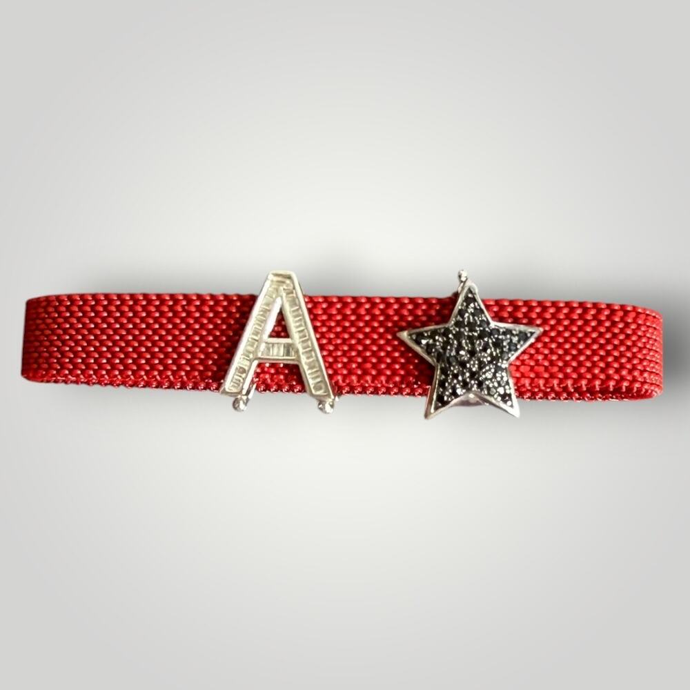 925 Sterling Silver Letter A& Black Star Charm Stainless Steel Stretch Bracelet